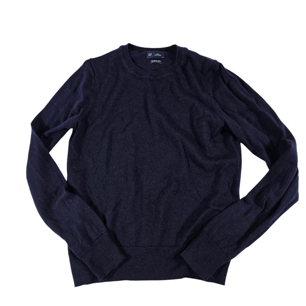 Gap Navy Blue 100% Merino Wool Crewneck Sweater Womens Small Long Sleeve Knit